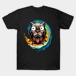 Funny Bulldog with Huge Bulging Eyes in a Spiral T-Shirt